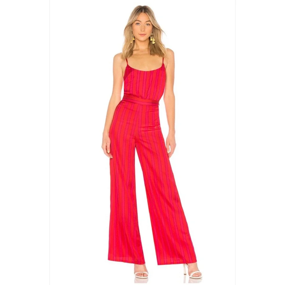 Lovers‎ + Friends Red Pink Striped Bodysuit and Wide Leg Pants Set XS XXS